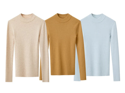 Strickpullover mit Stehkragen, langarm; Beige, Braun und Hellblau im Set