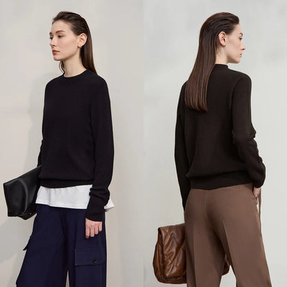 Damen-Rollkragenpullover Wolle-Kaschmir locker Herbst
