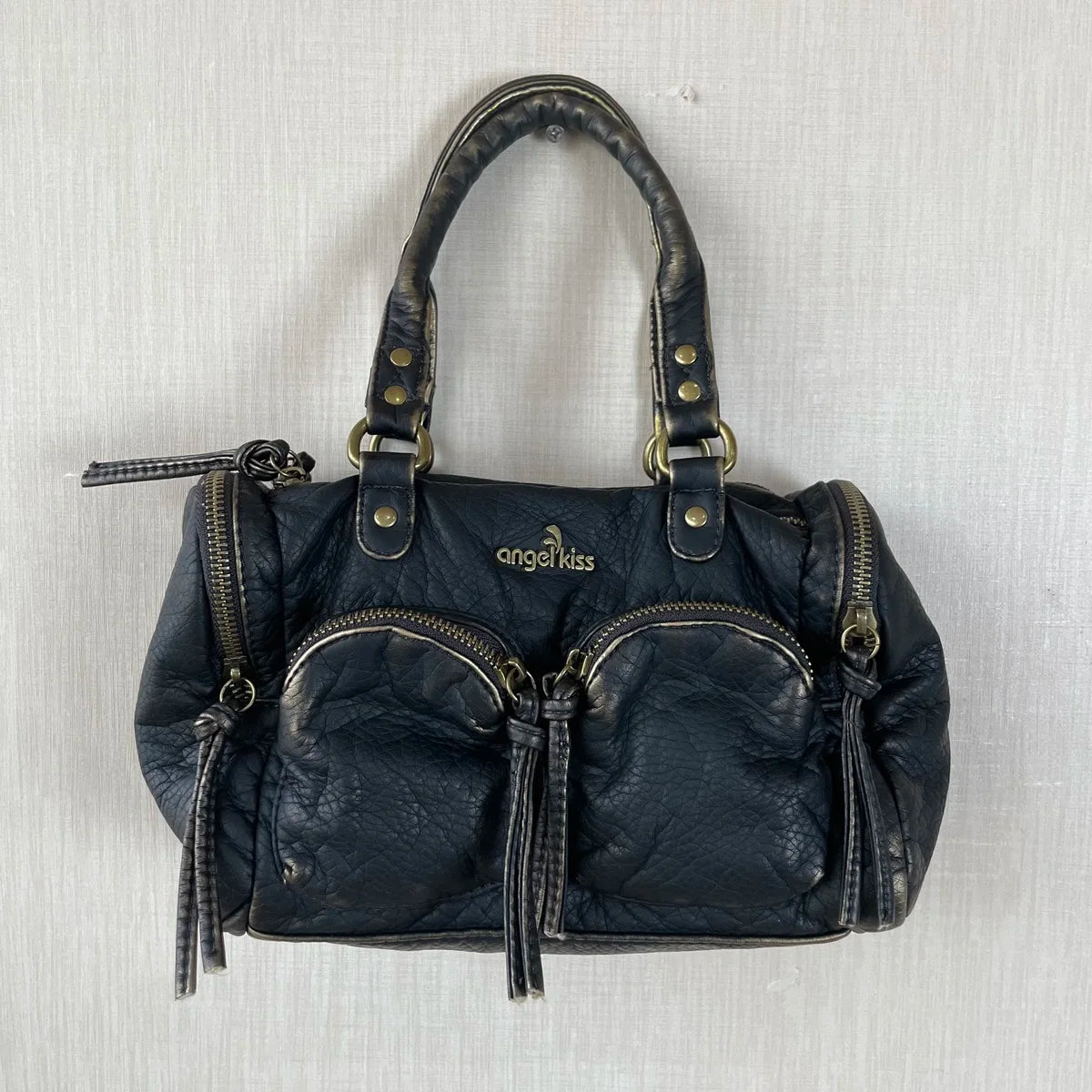 Damen-Umhängetasche in Vintage-Lederlook mit Mehrfachfächern und Top-Griff Reißverschluss