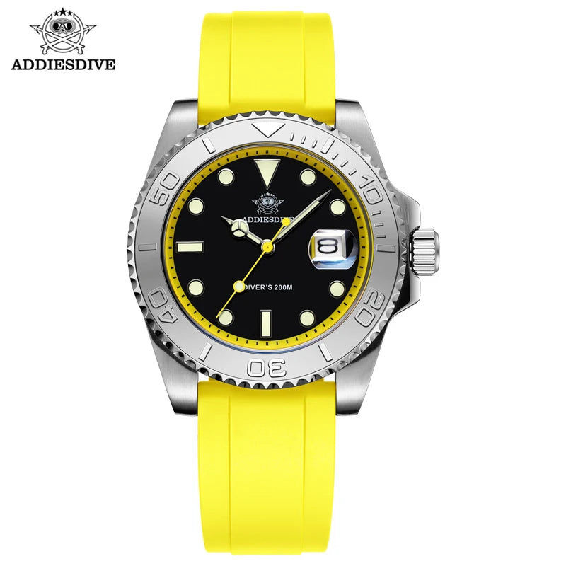 ADDIESDIVE 41mm AD2040 Sports Diver Watch TPU rubber belt Blue Luminous Reloj Hombre 200m Waterproof Quartz Watches