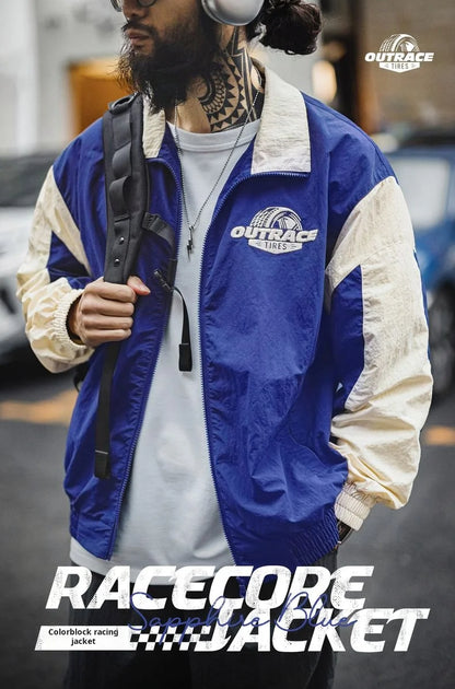 Herren Jacke Vintage Splice Racing bestickt Outdoor Motorrad Reißverschluss Revers lässig