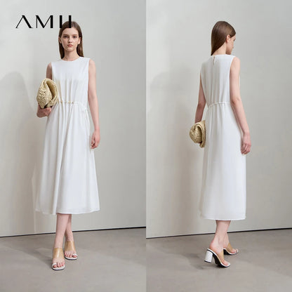 Leichtes Damen Sommer Kleid Lang Ärmellos Schlichte Eleganz
