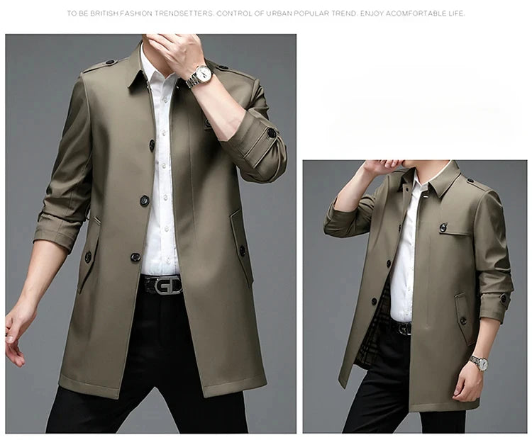 Langer Trenchcoat für Herren – Leichtmantel für Frühling & Herbst