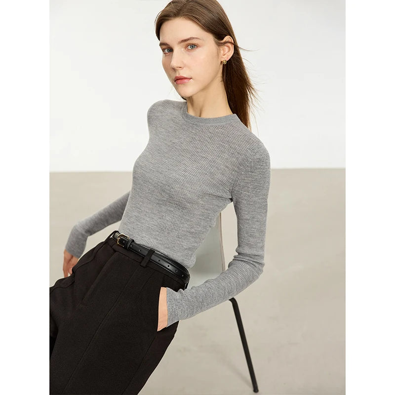 Damen-Rollkragenpullover 100 % Wolle Slim Fit elastisch Winter