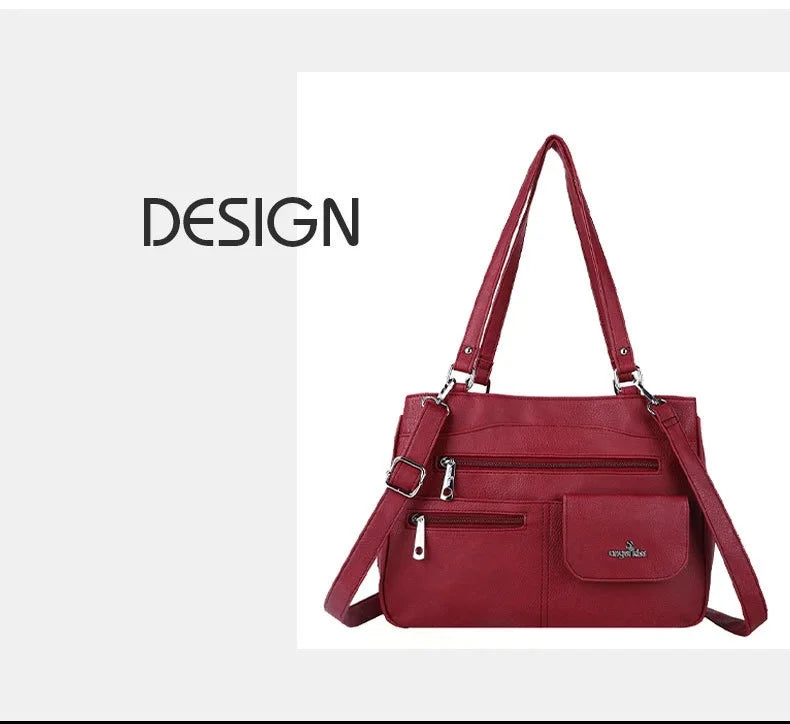 Damen-Handtasche Vintage Schultertasche mit Mehrfachfächern und große Kapazität für iPad und Smartphone