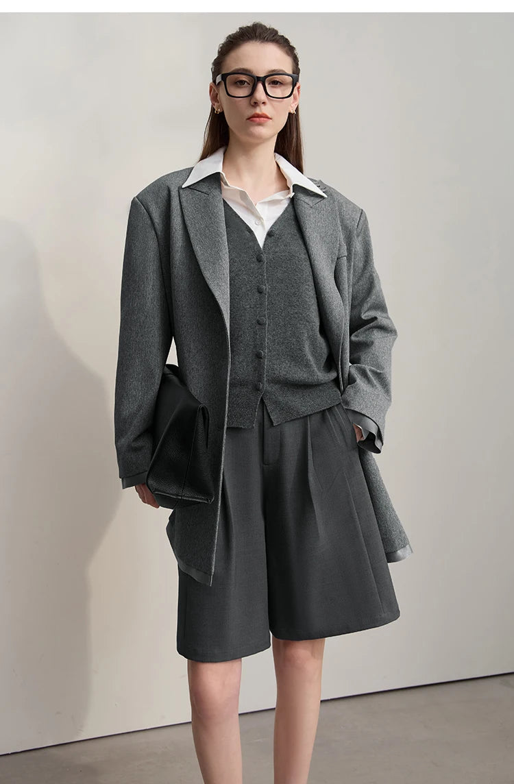 Damen-Strickjacke V-Ausschnitt Wolle lang locker Herbst-Winter