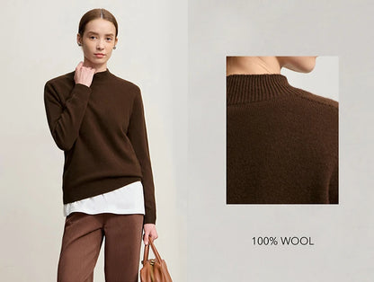 Damen-Halbrollkragen-Pullover 100 % Wolle warm vielseitig Winter