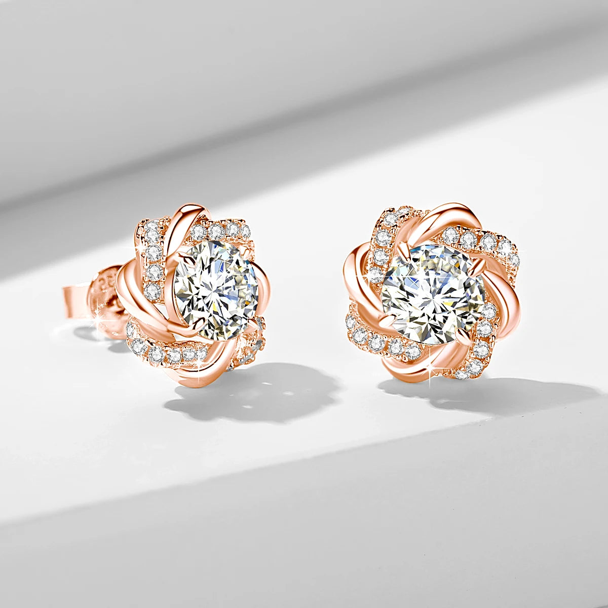 Damen-Moissanit-Ohrringe mit Zertifikat, 2 Karat Rosegold, Davidstern-Design, Luxusschmuck