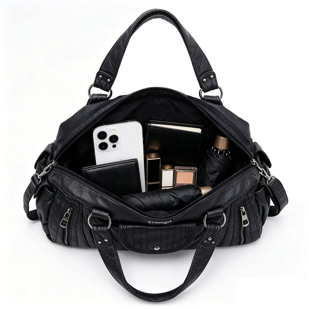 Damen-Hobo-Tasche aus Vintage-Leder mit verstellbarem Tragegurt und Mehrfachtaschen