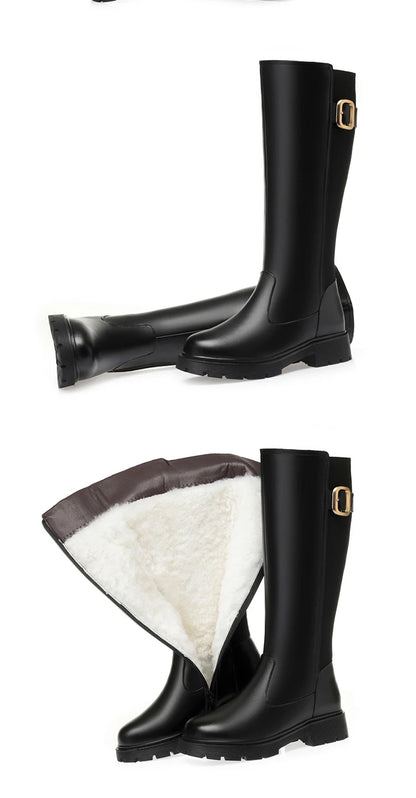 AIYUQI Women Long Boots Genuine Leather 2024 New Large Size Non-slip Rome Women's Winter Boots Warm Wool High Boots Women