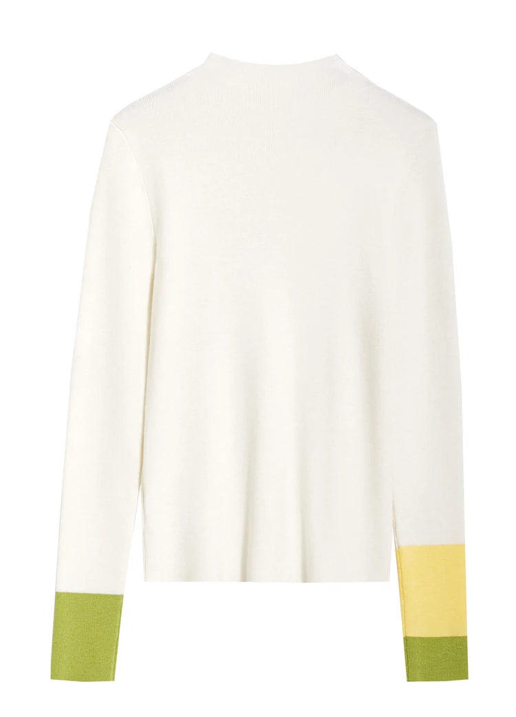 Damen-Halbrollkragen-Pullover Slim Farbkontrast Wolle-Mix Winter