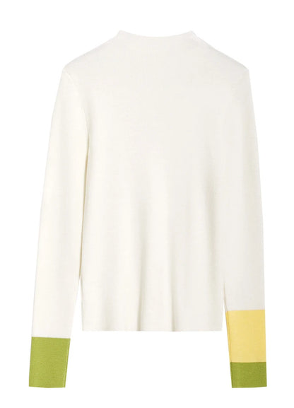 Damen-Halbrollkragen-Pullover Slim Farbkontrast Wolle-Mix Winter