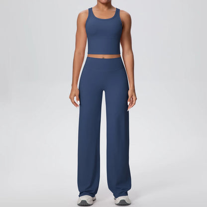 Schnelltrocknendes Yoga-Set mit cropped Tanktop und Schlaghose, dunkelblau