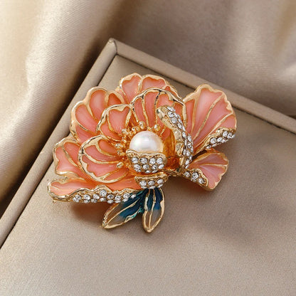 Brosche Blume Perle Emaille Kristall Tropföl Klassisch elegant Damen
