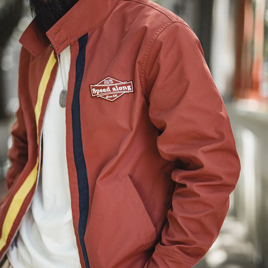 Herren Rennjacke Retro 60er Jahre Stehkragen Reißverschluss Sportlich Lässig