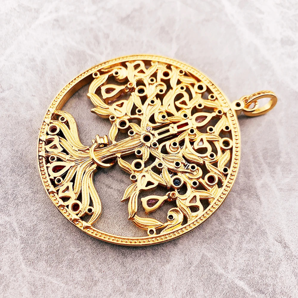 Damen-Charm-Anhänger Baum Rabe Vintage golden aus Sterlingsilber