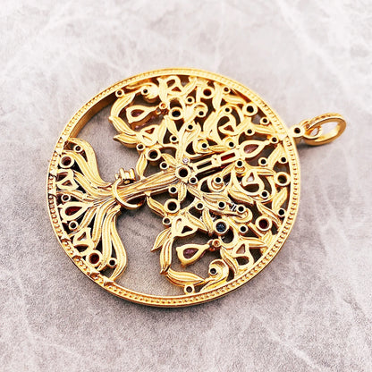Damen-Charm-Anhänger Baum Rabe Vintage golden aus Sterlingsilber