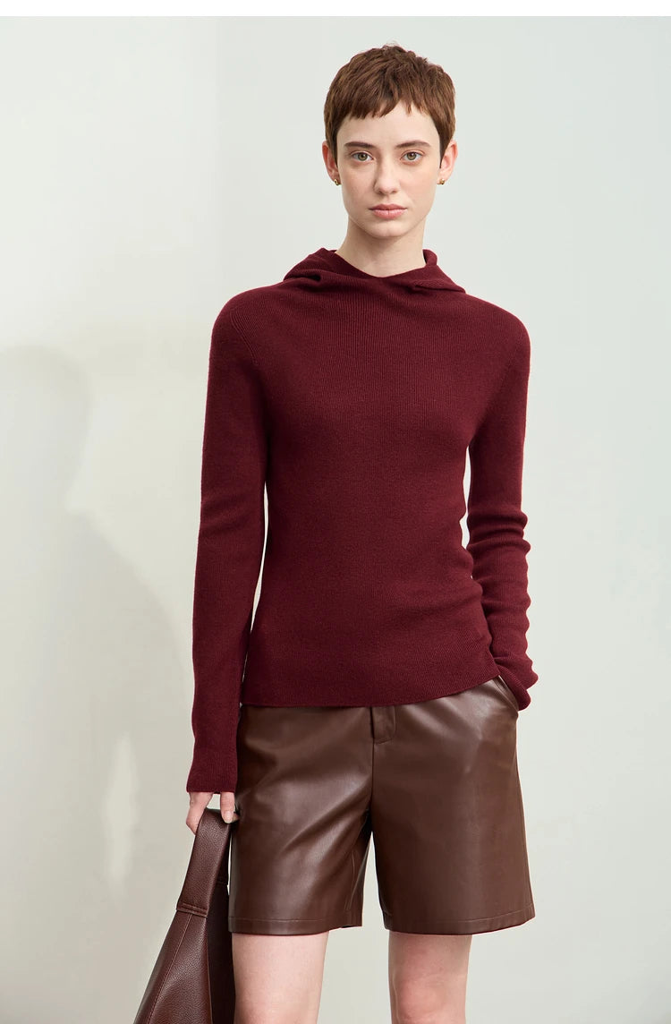Damen-Kapuzenpullover Wolle-Polyester nahtlos gerade einfarbig Herbst