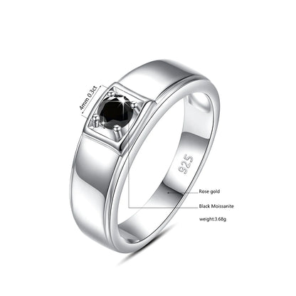 Herren-Ring Silber 925 Hochwertige Verarbeitung Gefasst und Langlebig mit Schwarzem Moissanit
