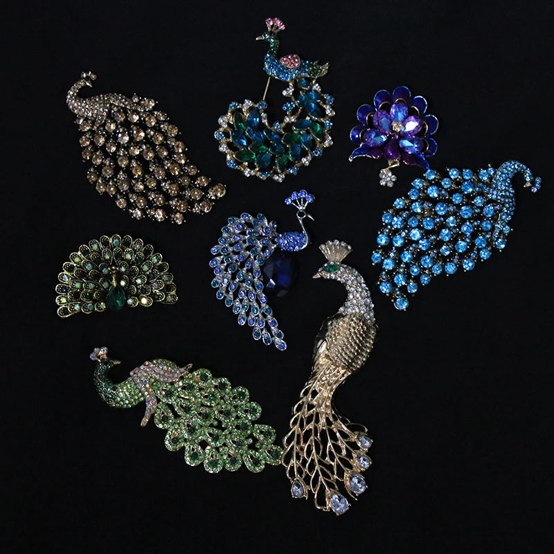 Brosche Pfau Kristall Emaille Tier Anstecknadel Damen
