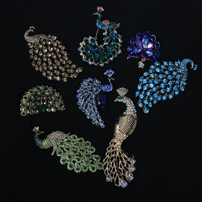 Brosche Pfau Kristall Emaille Tier Anstecknadel Damen