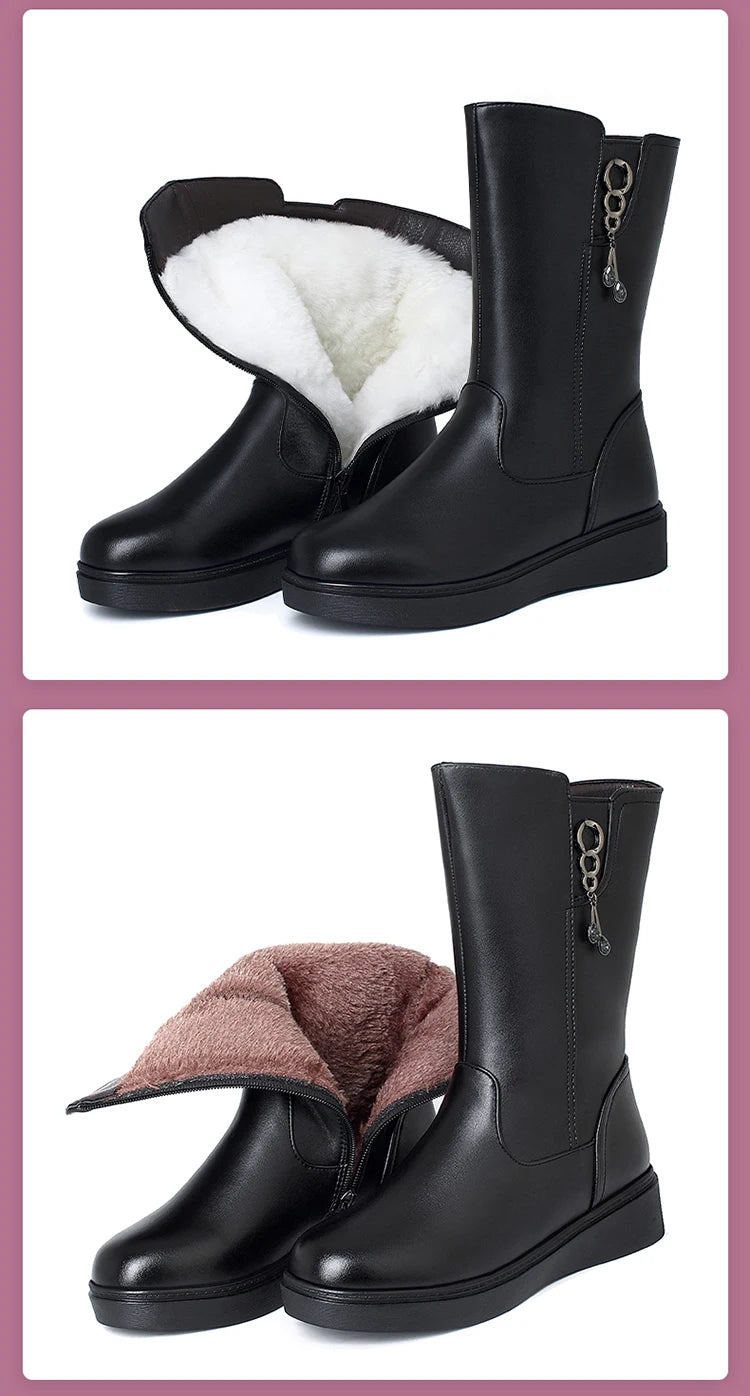 AIYUQI Women's Winter Boots Wool 2025  New Large Size 41 42 43 Women's Snow Boots Wool Flat Women's Mid-Boots