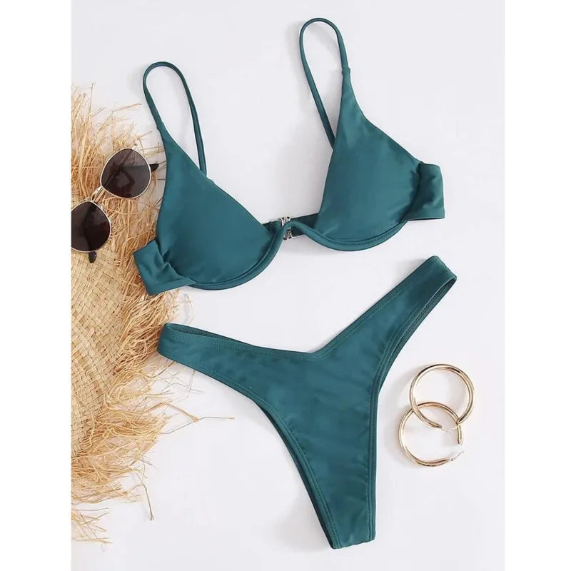 Sexy Bikini-Set mit Push-up-Effekt – Solides Design für Strand und Pool