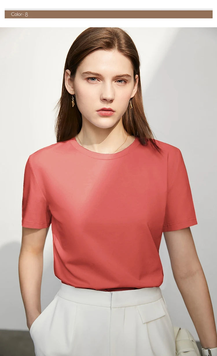 Damen T-Shirt im minimalistischen Stil mit lässigem O-Ausschnitt und kurzen Ärmeln