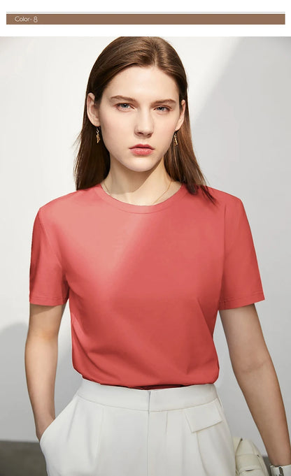 Damen T-Shirt im minimalistischen Stil mit lässigem O-Ausschnitt und kurzen Ärmeln