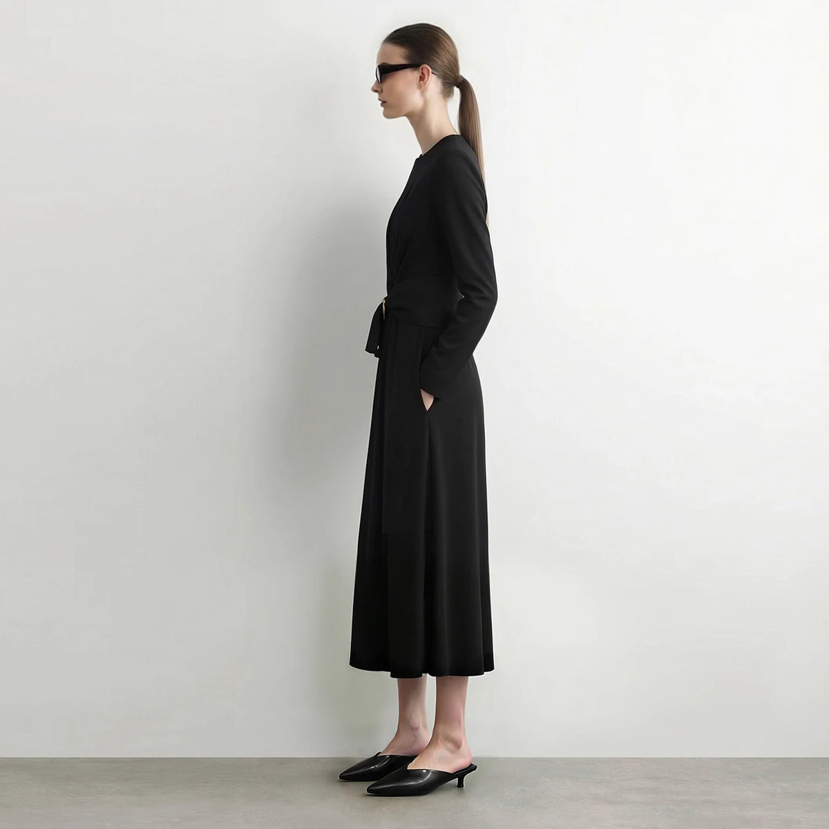 Elegantes Damenkleid Aus Satin Mit Langarm Und D Ring Gürtel Für Freizeit