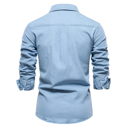 Herren Denim Hemd aus Baumwolle mit elastischem Design und doppelten Taschen