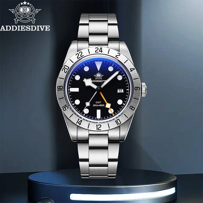Herren GMT Luxus-Quarzuhr 200m Edelstahl BGW9 Super Leuchtzeiger
