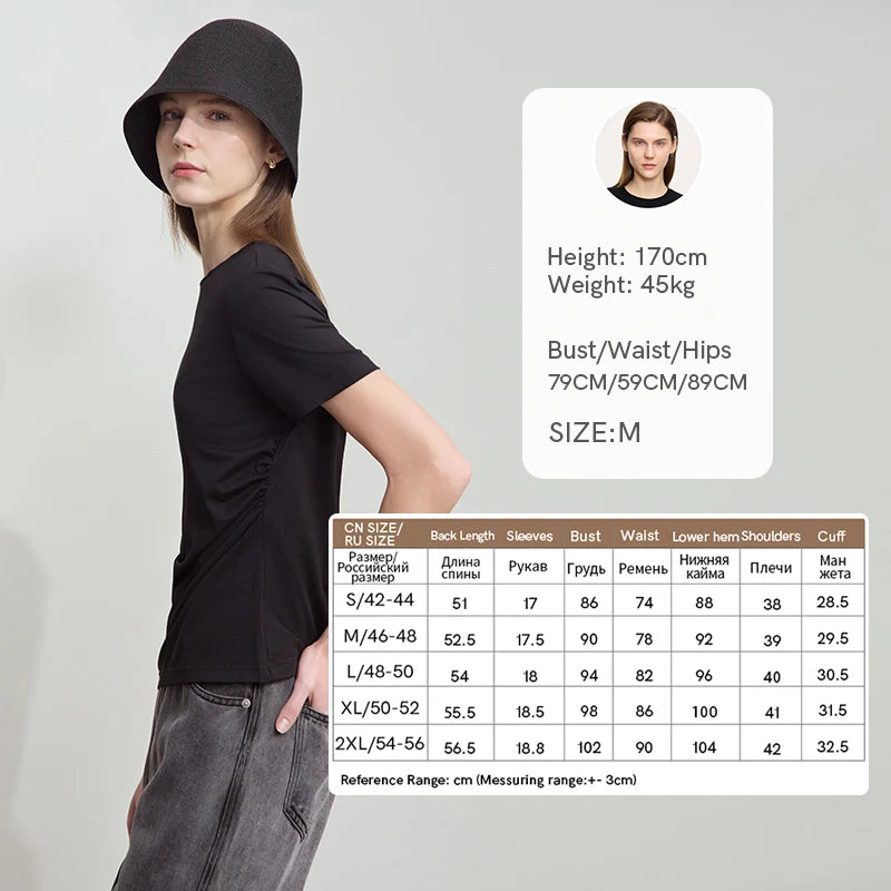 Damen T-Shirt mit Rundhalsausschnitt und gebrochenen Falten aus Modal-Baumwolle