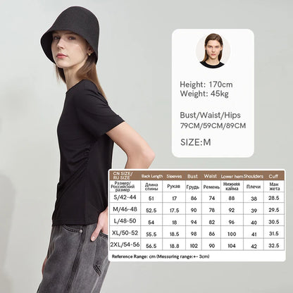 Damen T-Shirt mit Rundhalsausschnitt und gebrochenen Falten aus Modal-Baumwolle