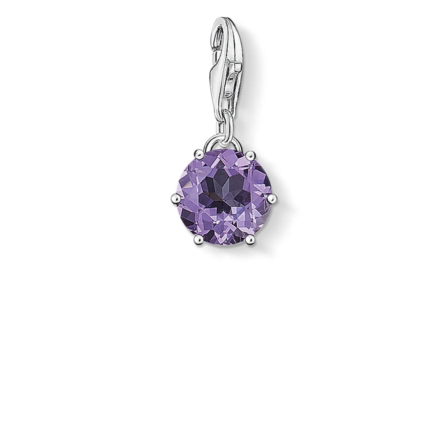 Silberner Anhänger mit rund facettiertem violettem Stein, gefasst mit Zacken