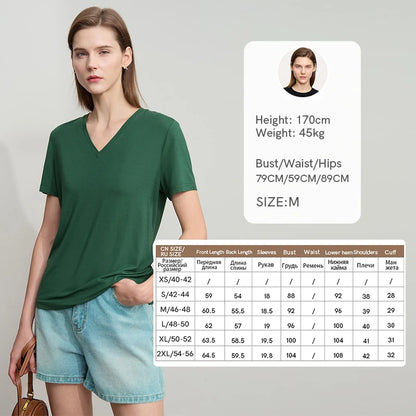 Damen T-Shirt im minimalistischen Casual-Stil mit V-Ausschnitt und kurzen Ärmeln