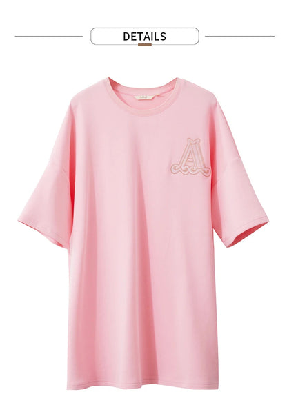 Damen Rundhals-T-Shirt im minimalistischen Stil mit lässiger Stickerei und kurzen Ärmeln