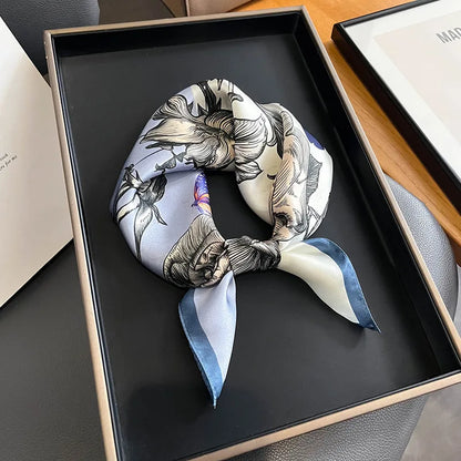 Damen Seidensatin Schal Tasche Kopf Bandana Halstuch bedruckt J