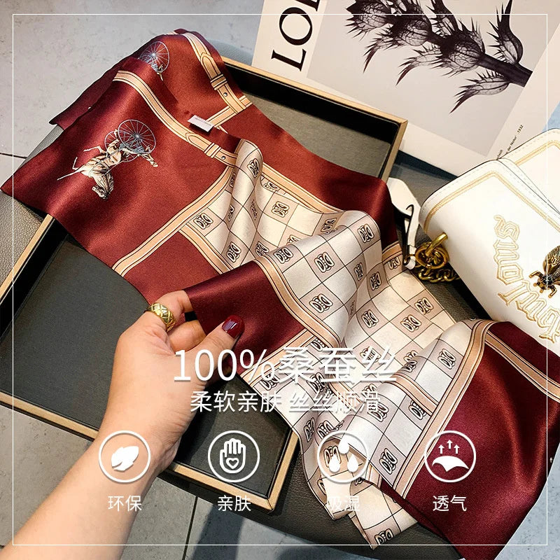 Damen Seidenschal dünn Taschenband Foulard Haarband Stirnband bedruckt C