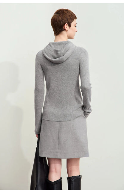 Damen-Kapuzenpullover Wolle-Polyester nahtlos gerade einfarbig Herbst