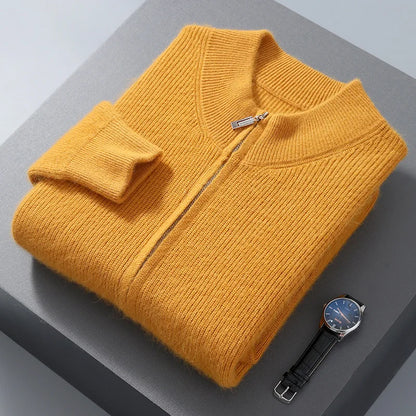 Pullover aus 100 % reinem Nerz-Kaschmir für Herren, Stehkragen, verdickte Strickjacke, Herbst/Winter, warm, lässig, gestrickt, große Oberteile mit Reißverschluss