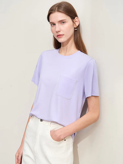 Damen Sommer-T-Shirts im minimalistischen Stil mit O-Ausschnitt und kurzen Ärmeln
