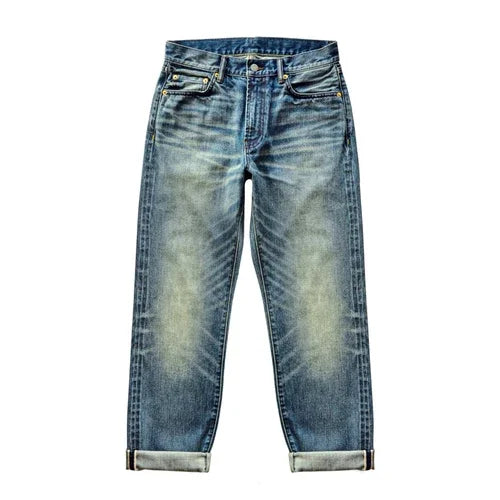 Herren Jeans im Used-Look mit Schnurrbart-Effekt aus Selvedge-Denim