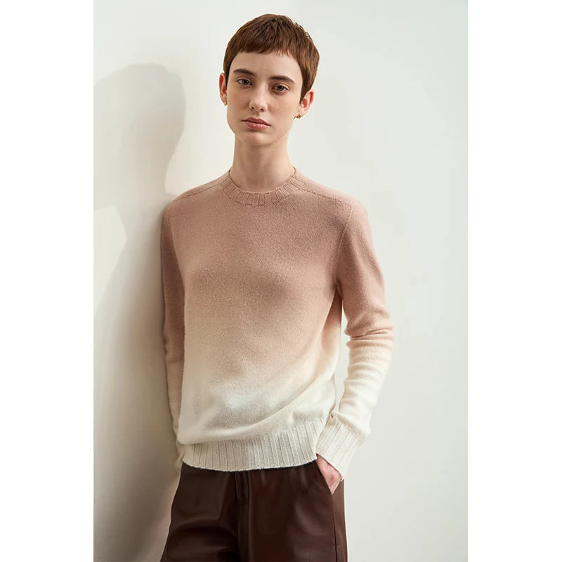 Amii Rundhals-Pullover mit Farbverlauf, lange Ärmel, gerippter Saum (rosébraun zu Creme)