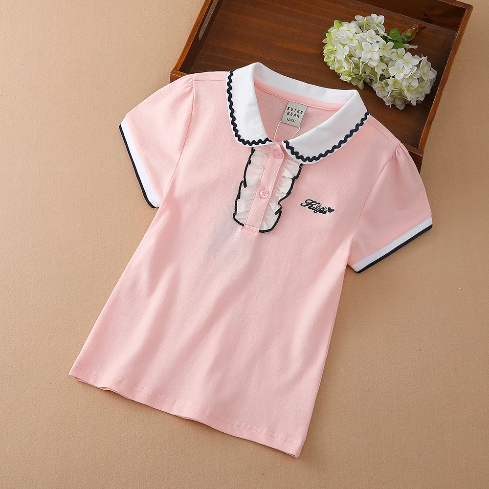 Mädchen Sommer Polos hirt Kurzarm Peter Pan Kragen niedlichen lässigen T-Shirt Kinder Baumwolle Kleidung