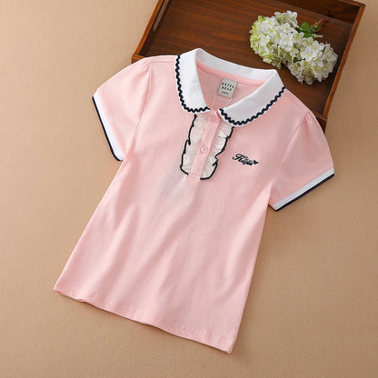 Mädchen Sommer Polos hirt Kurzarm Peter Pan Kragen niedlichen lässigen T-Shirt Kinder Baumwolle Kleidung