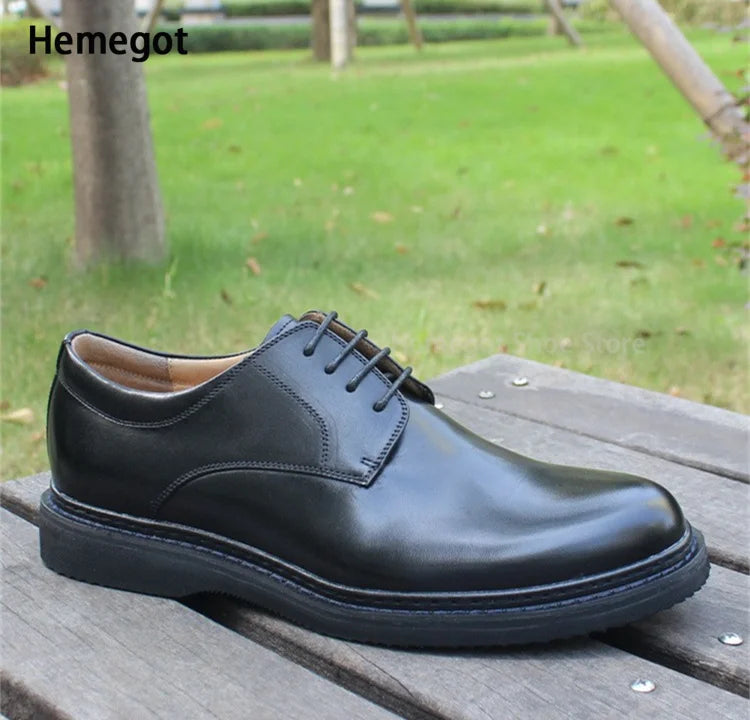Retro Brown Business Shoes for Men Black Leather Round Toe Leather Shoes British Style Handmade Casual Shoes Men Plus-Size