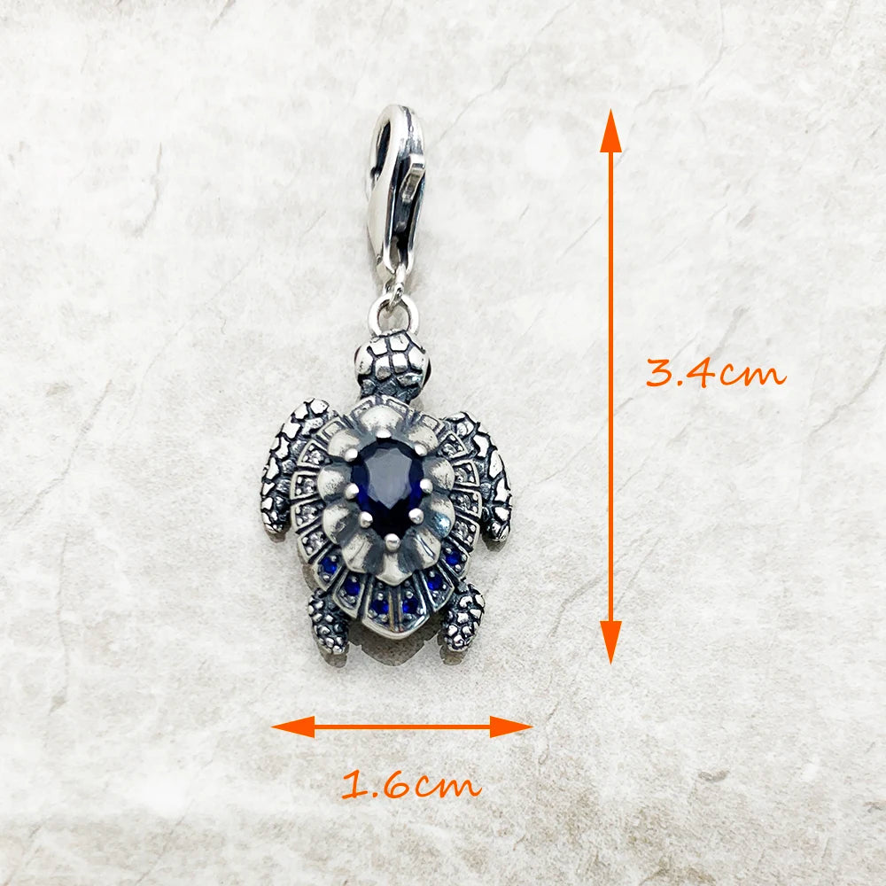 Damen-Charm-Anhaenger Schildkroete blaue Steine aus Sterlingsilber
