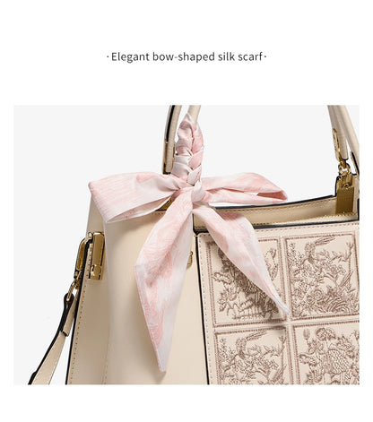 Damen Umhängetasche aus Spaltleder mit chinesischer Stickerei im eleganten Stil
