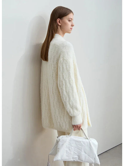 Damen-Strickjacke lang Nerz-Imitat Pile-Kragen locker warm Winter